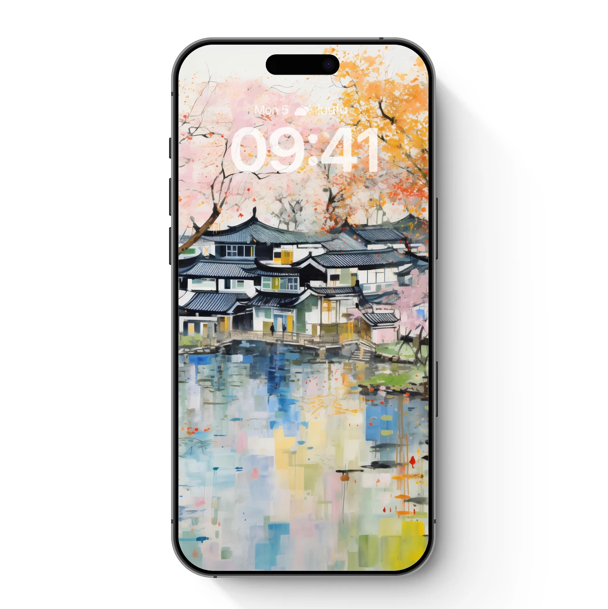 Autumnal Reflections: Watercolor Village Serenity Autumnal Reflections: Watercolor Village Serenity