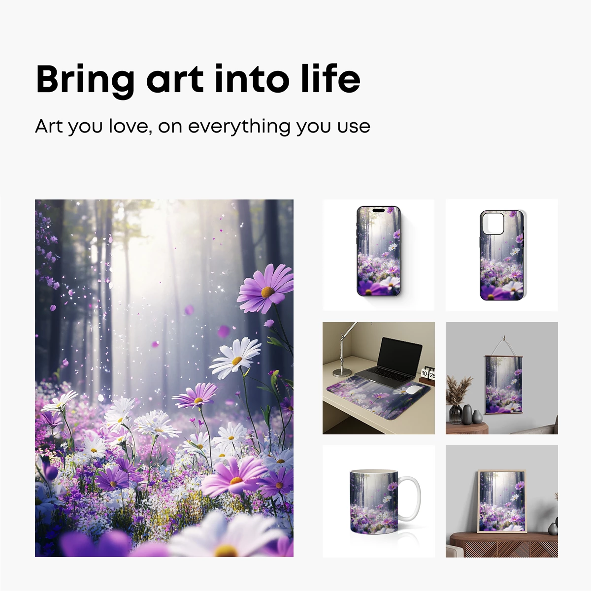 Enchanted Forest Bloom: Purple and White Floral Fantasy - Image 2