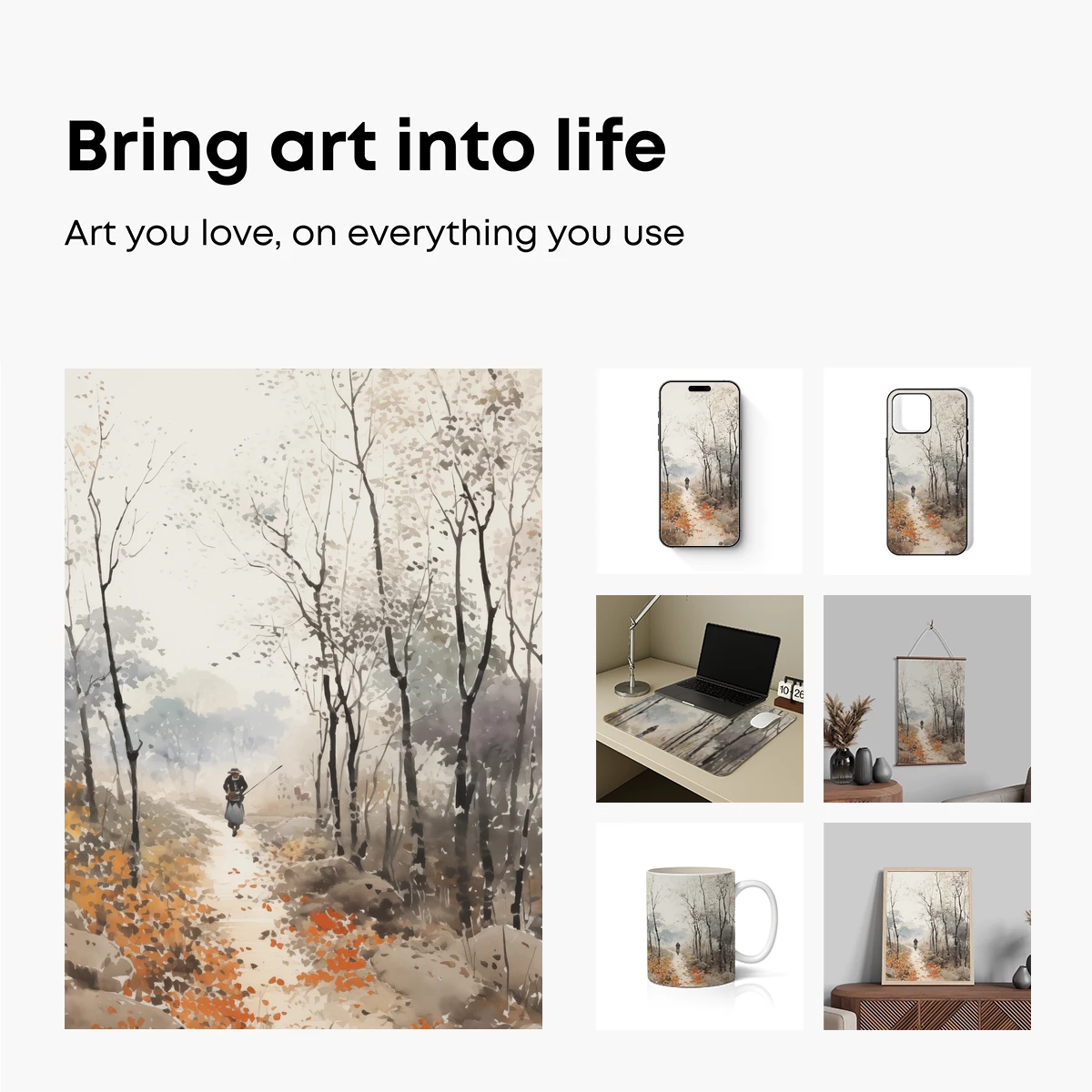 Autumnal Solitude: A Watercolor Wanderer's Path - Image 2