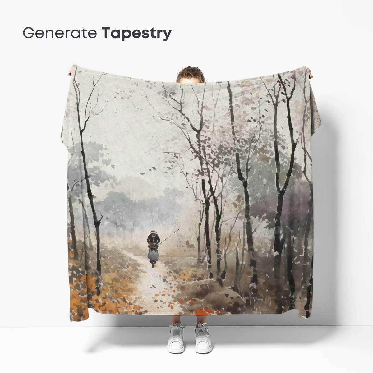 Autumnal Solitude: A Watercolor Wanderer's Path - Image 5