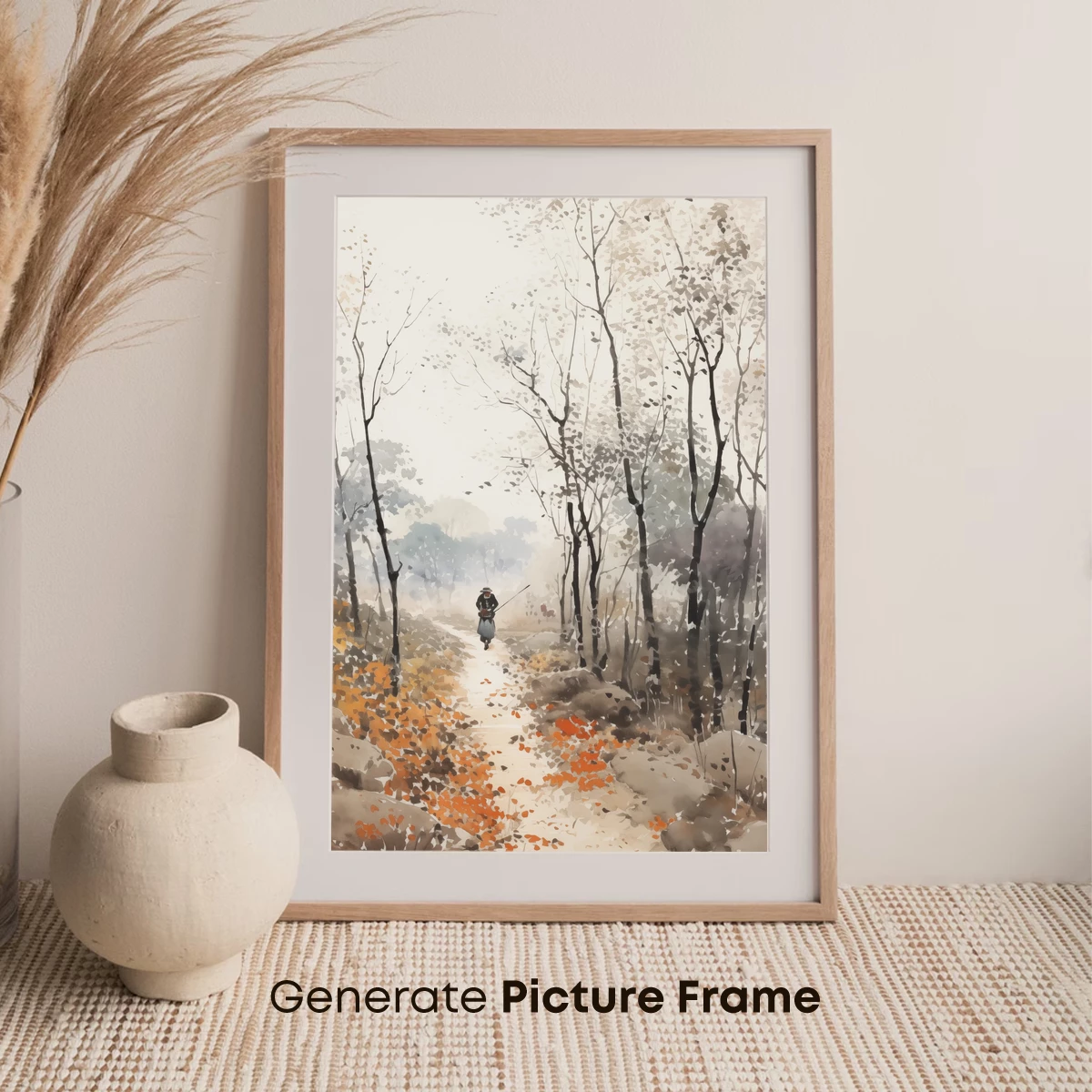 Autumnal Solitude: A Watercolor Wanderer's Path - Image 7