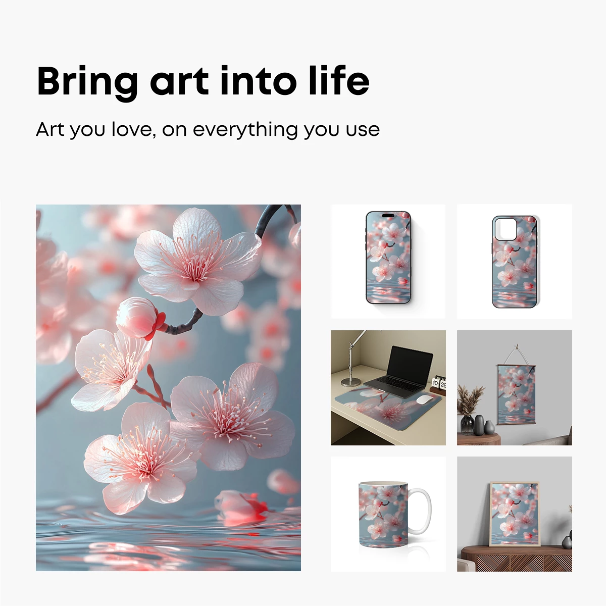 Blossom Reflections: Ethereal Cherry Blossoms Over Water - Image 2