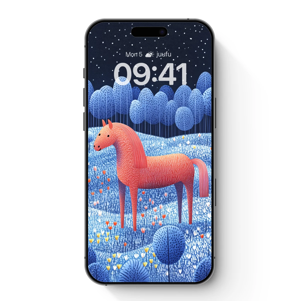 Crimson Horse in a Midnight Garden