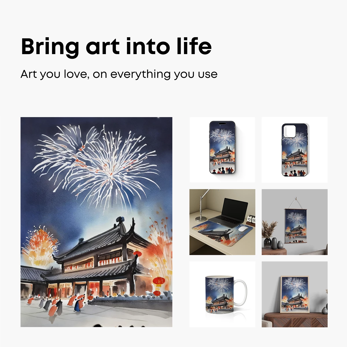 Festive Fireworks Over Ancient Temple - Image 2