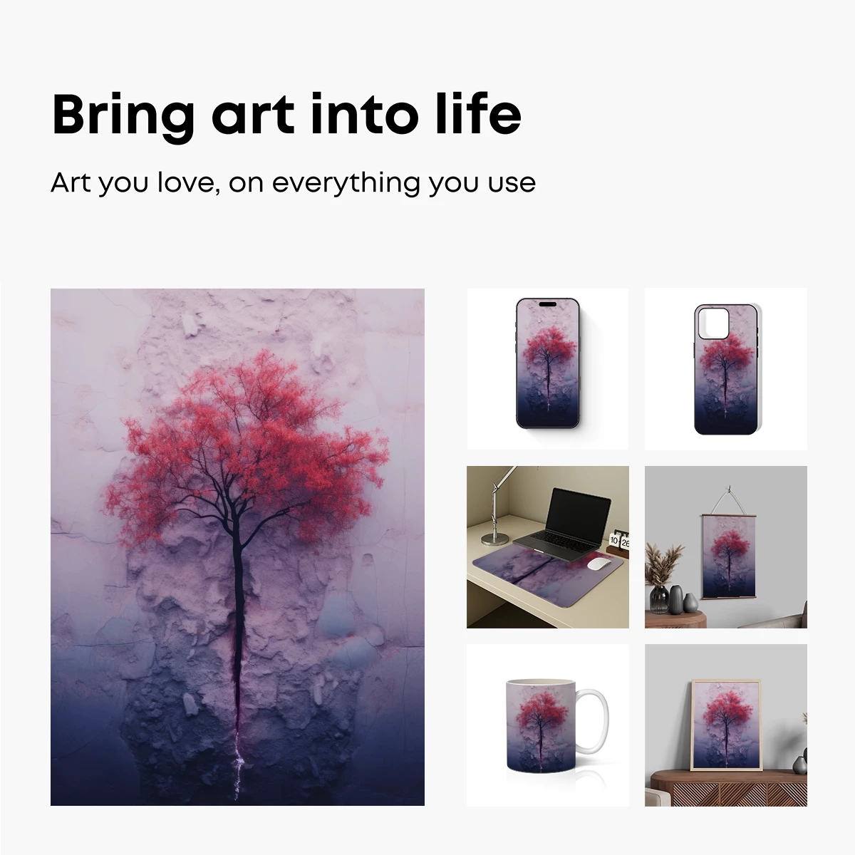 Crimson Tree in Frost: A Surreal Winter Vision