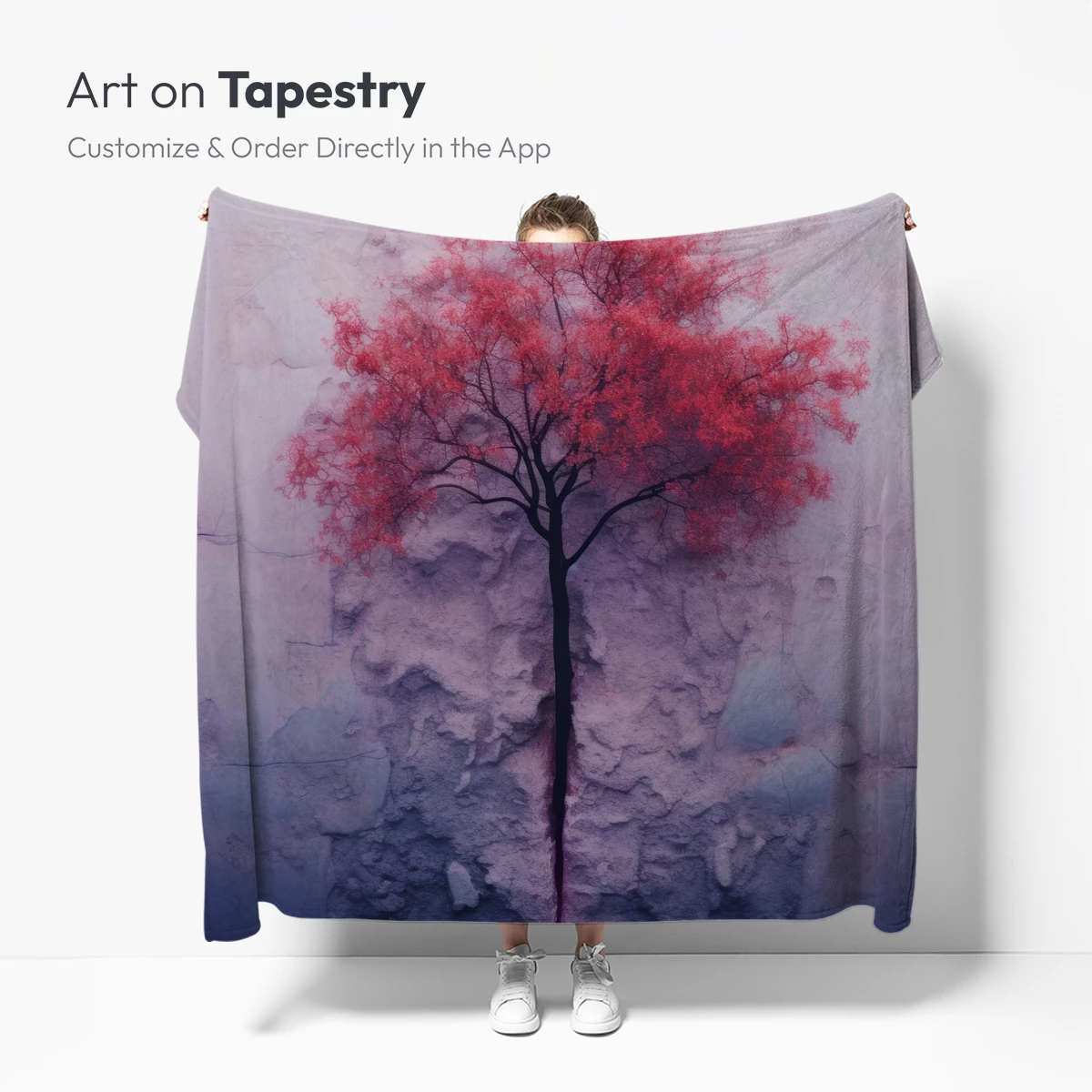 Crimson Tree in Frost: A Surreal Winter Vision - Image 4