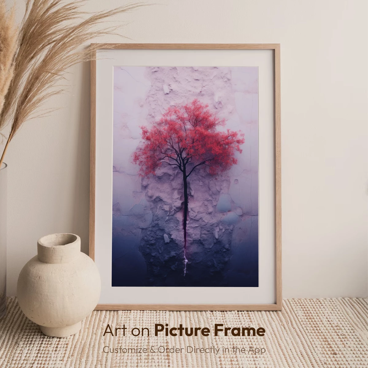 Crimson Tree in Frost: A Surreal Winter Vision - Image 6