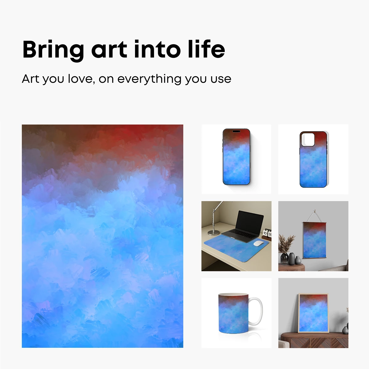 Abstract Brushstroke Symphony: Blue and Red Fusion - Image 2