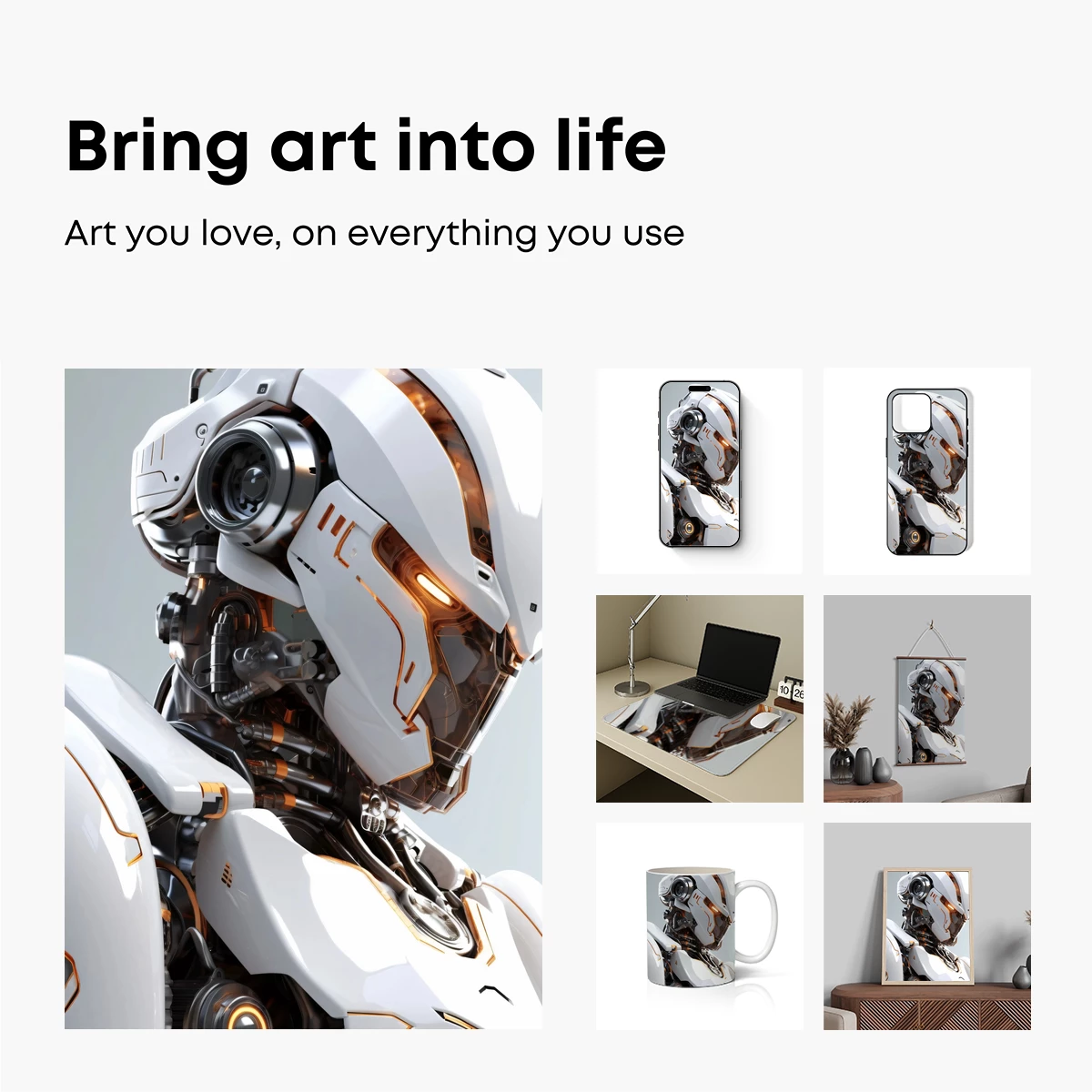 Futuristic Cybernetic Warrior: White and Gold Mech Design - Image 2