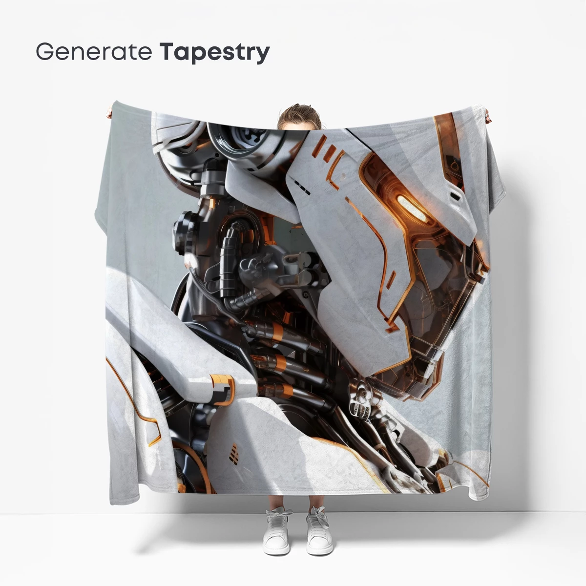 Futuristic Cybernetic Warrior: White and Gold Mech Design - Image 5