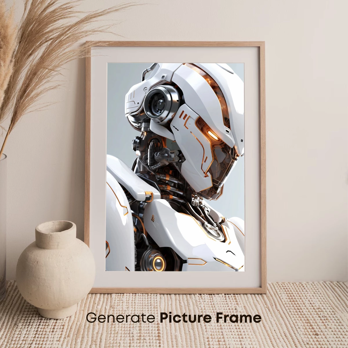 Futuristic Cybernetic Warrior: White and Gold Mech Design - Image 7
