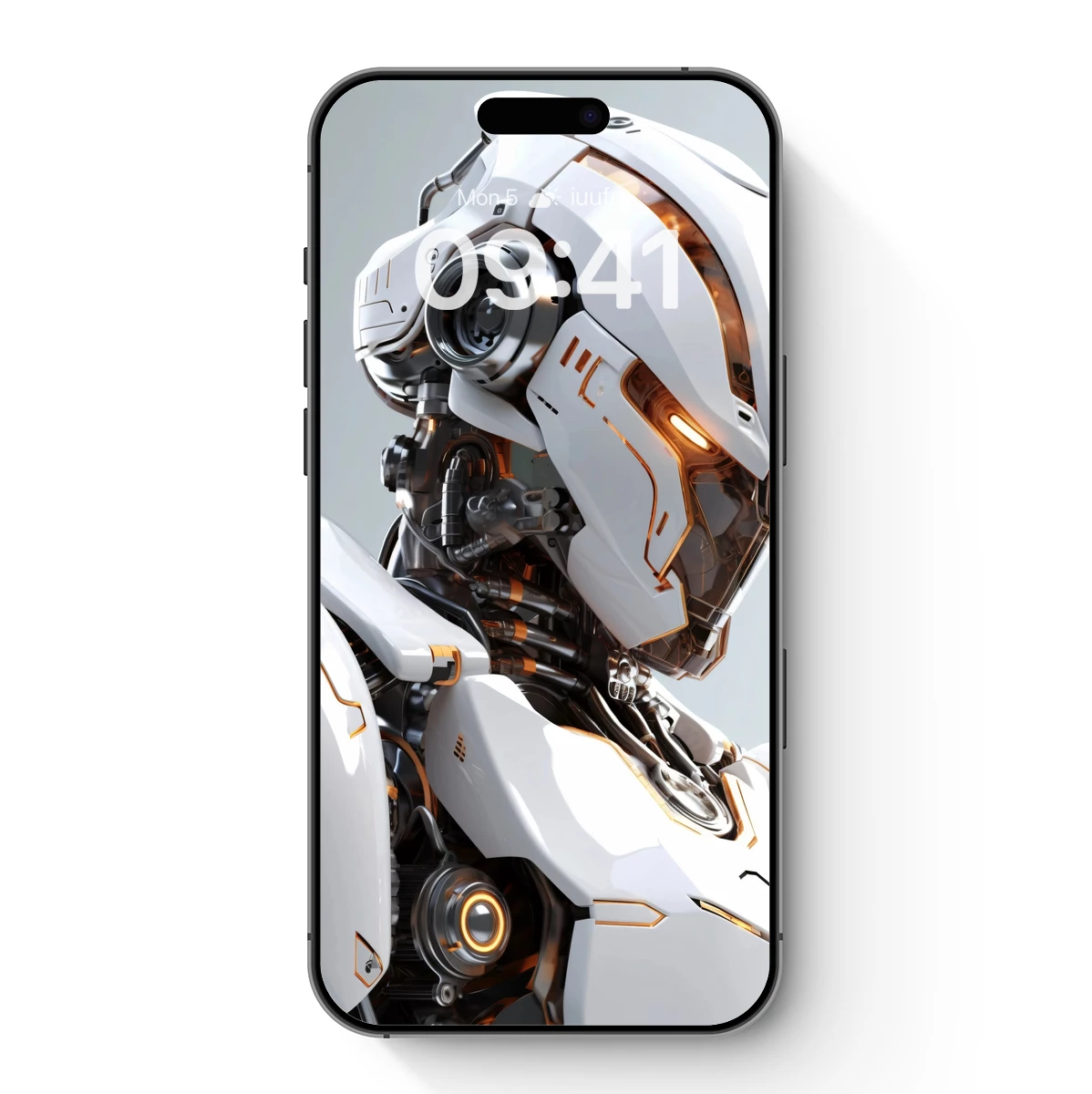 Futuristic Cybernetic Warrior: White and Gold Mech Design