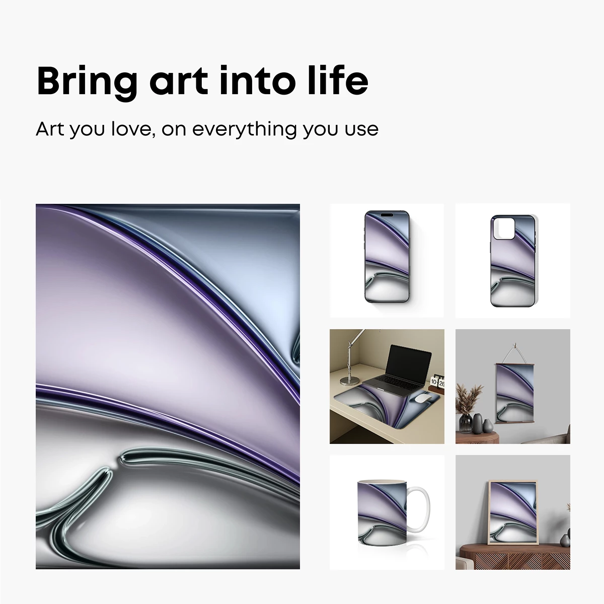 Fluid Metal Symphony: Abstract Waves in Silver and Purple - Image 2