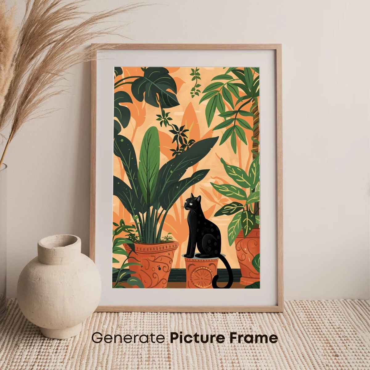 Elegant Black Cat Amidst Lush Tropical Plants - Image 7
