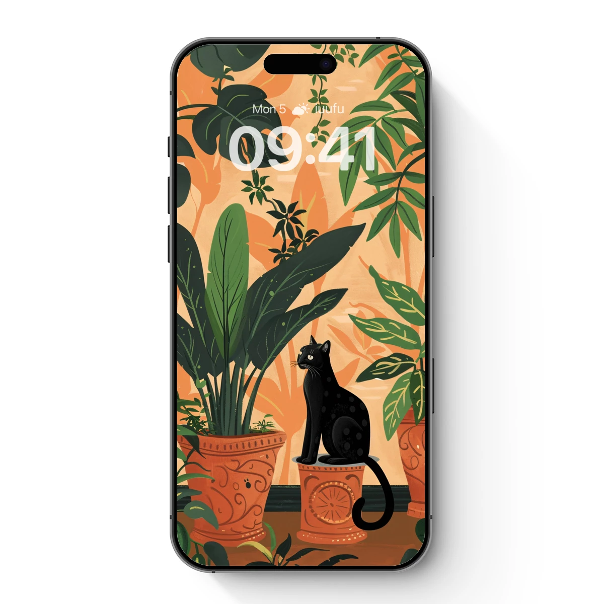 Elegant Black Cat Amidst Lush Tropical Plants