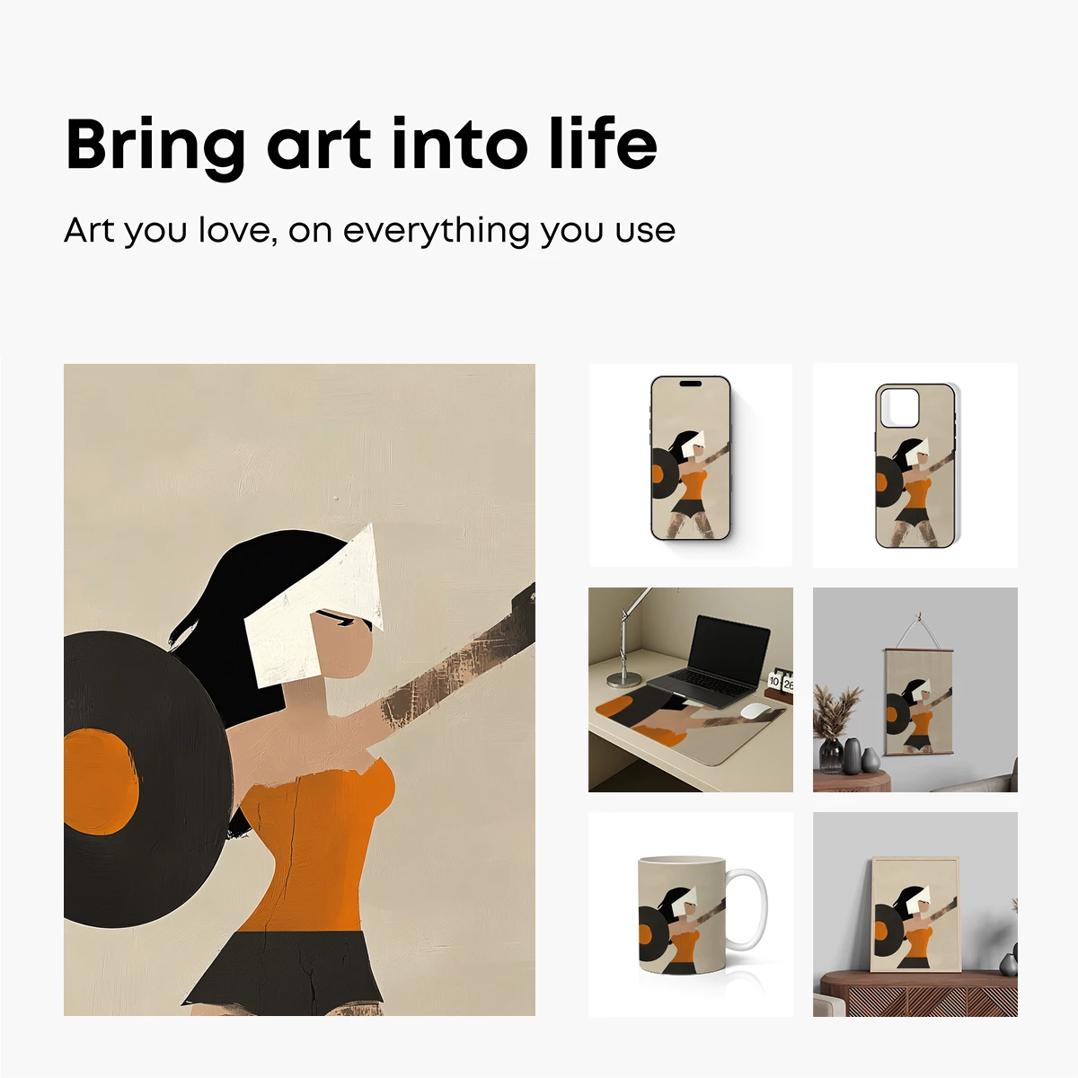 Abstract Figure with Vinyl Record: Modern Art Fusion - Image 2