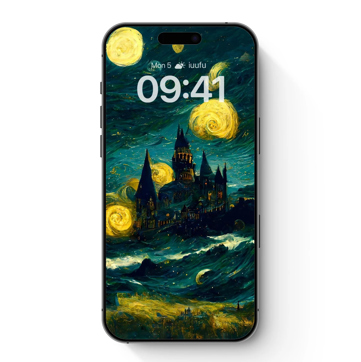 Gothic Castle Under Van Gogh's Starry Night