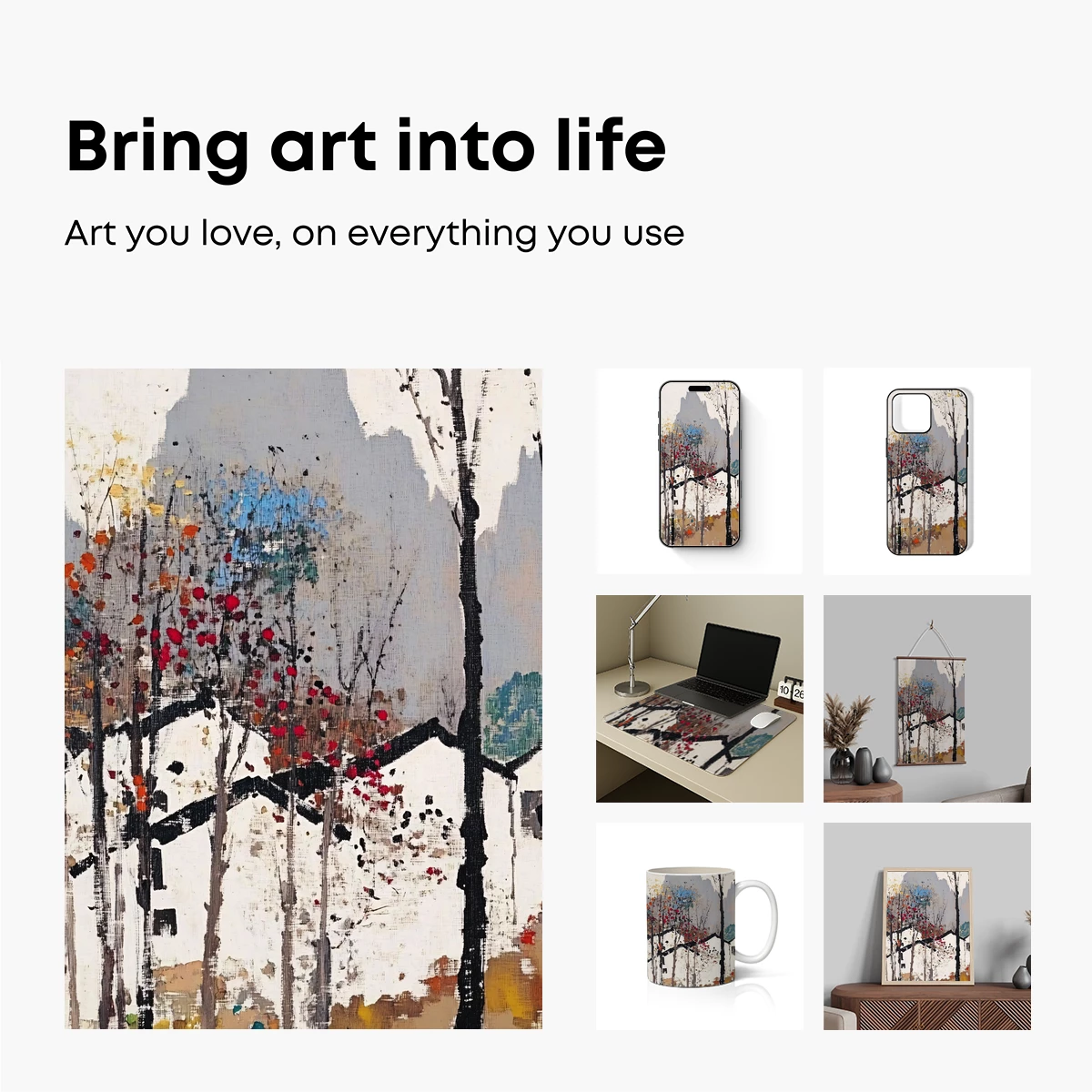 Autumnal Village Serenity: Ink and Color Harmony - Image 2