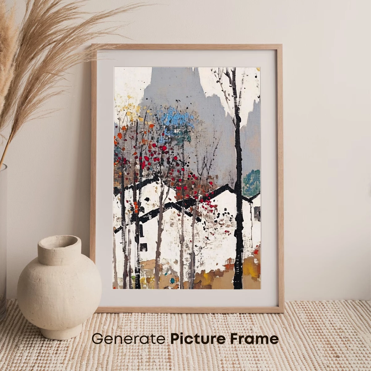 Autumnal Village Serenity: Ink and Color Harmony - Image 7