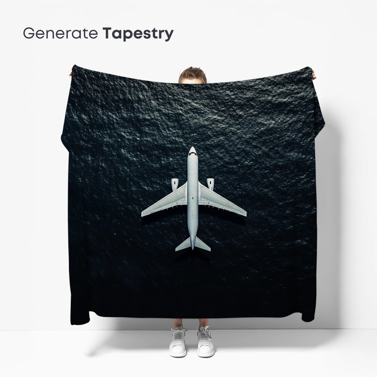 Aerial Solitude: Plane Over Midnight Sea - Image 5