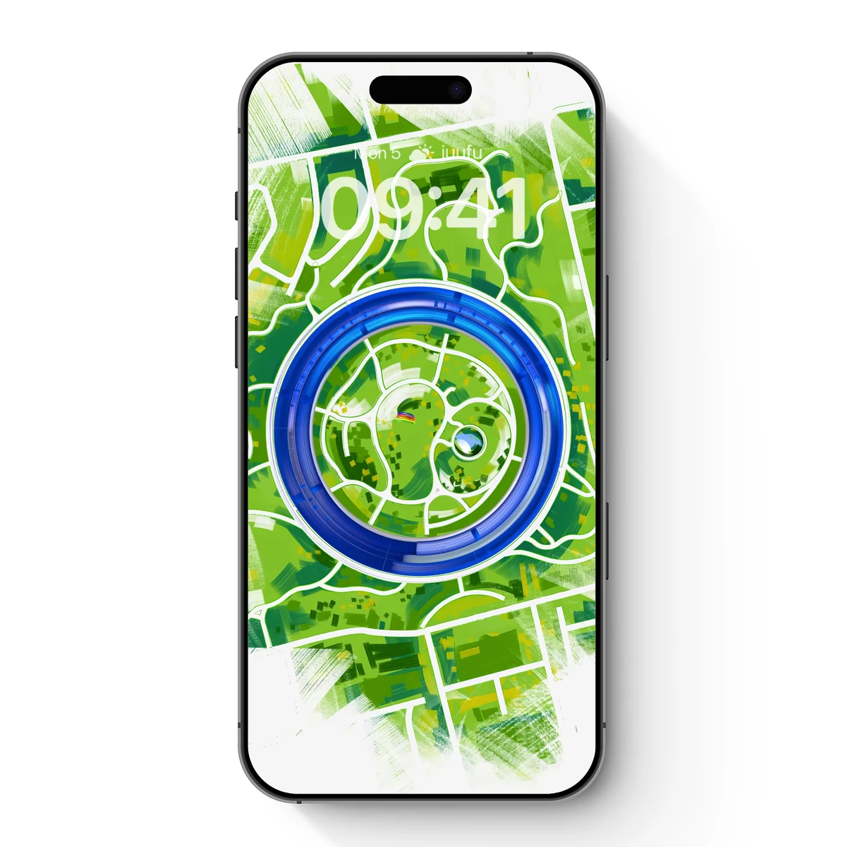 Blue Orb Over Green Labyrinth