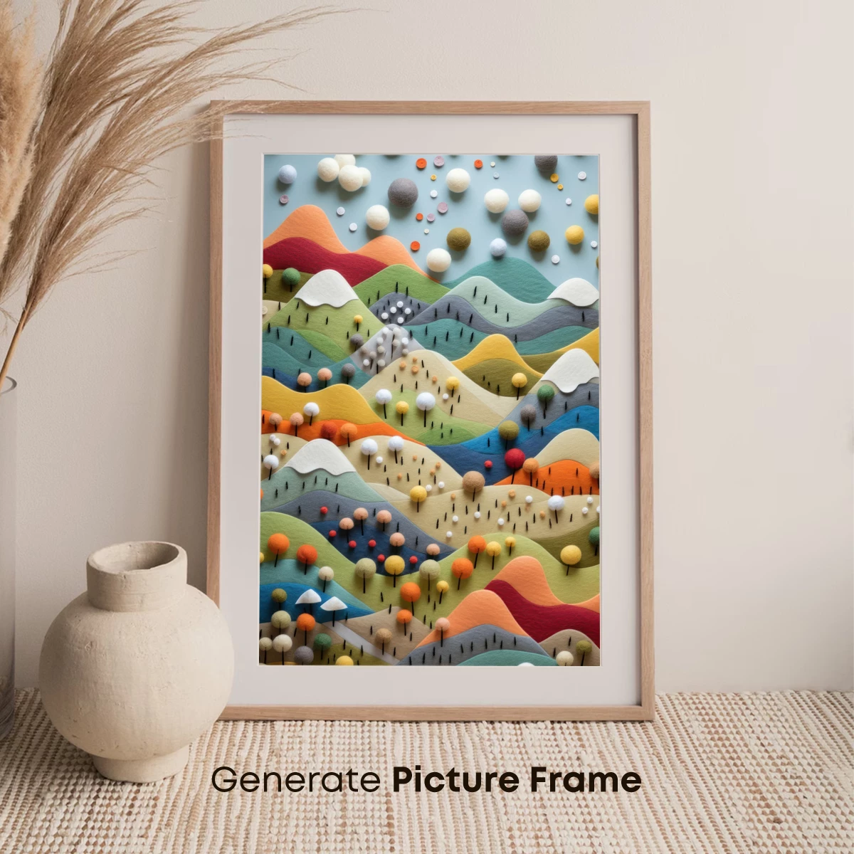 Felted Landscape Symphony: Colorful Hills and Whimsical Clouds - Image 7