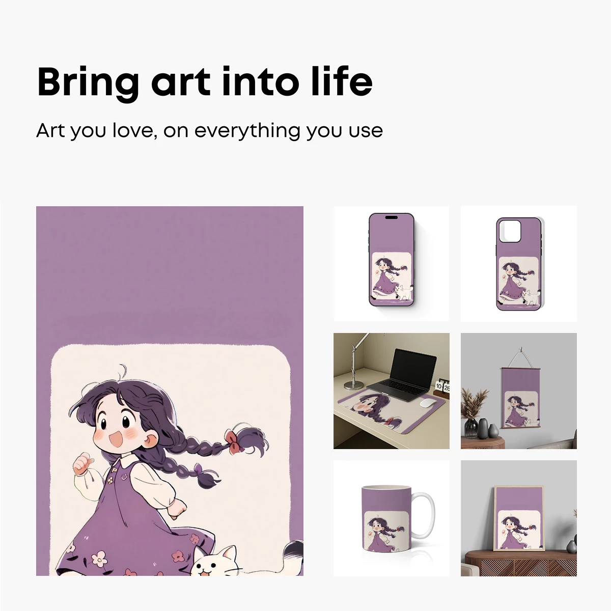 Charming Run: Girl and Cat in Whimsical Harmony - Image 2