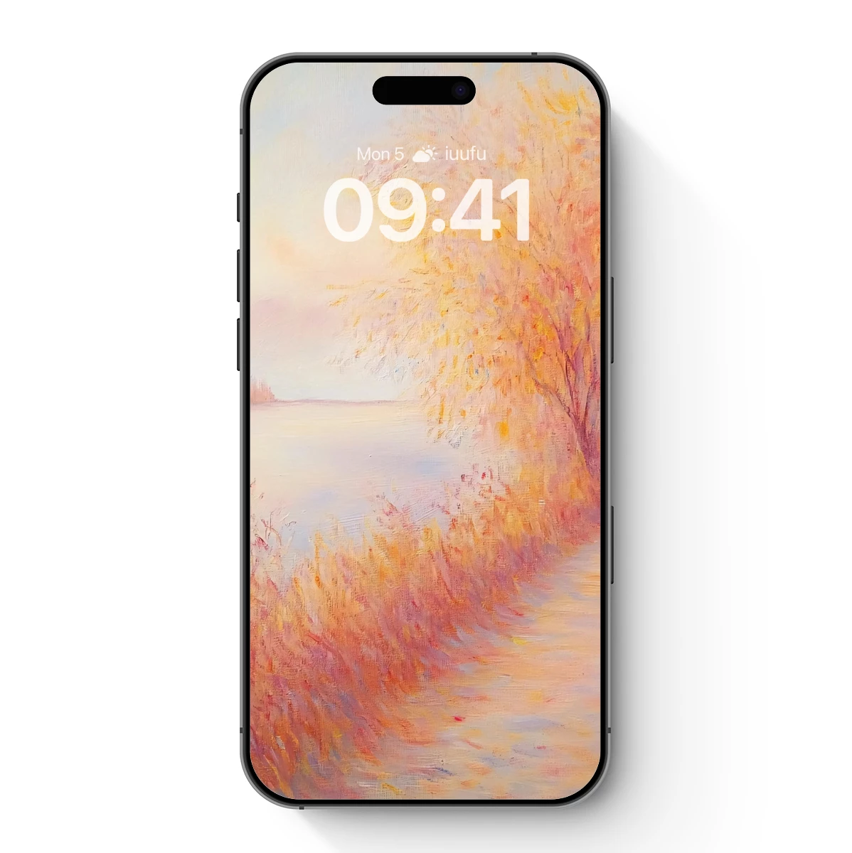 Autumn Pathway Glow: Impressionist Lakeside Serenity