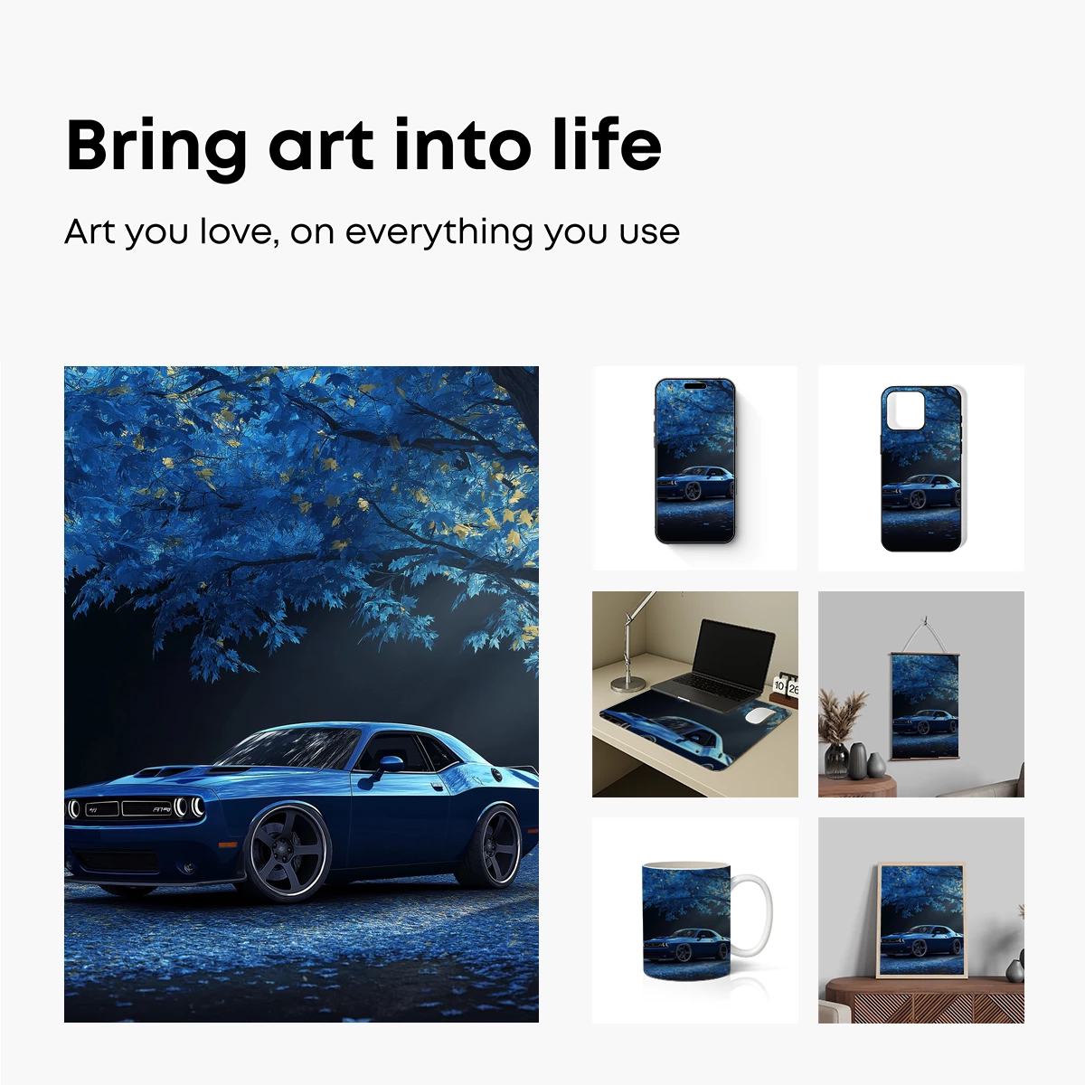 Blue Muscle Car Under Moonlit Canopy - Image 2