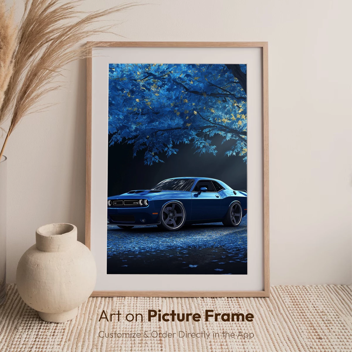 Blue Muscle Car Under Moonlit Canopy - Image 7