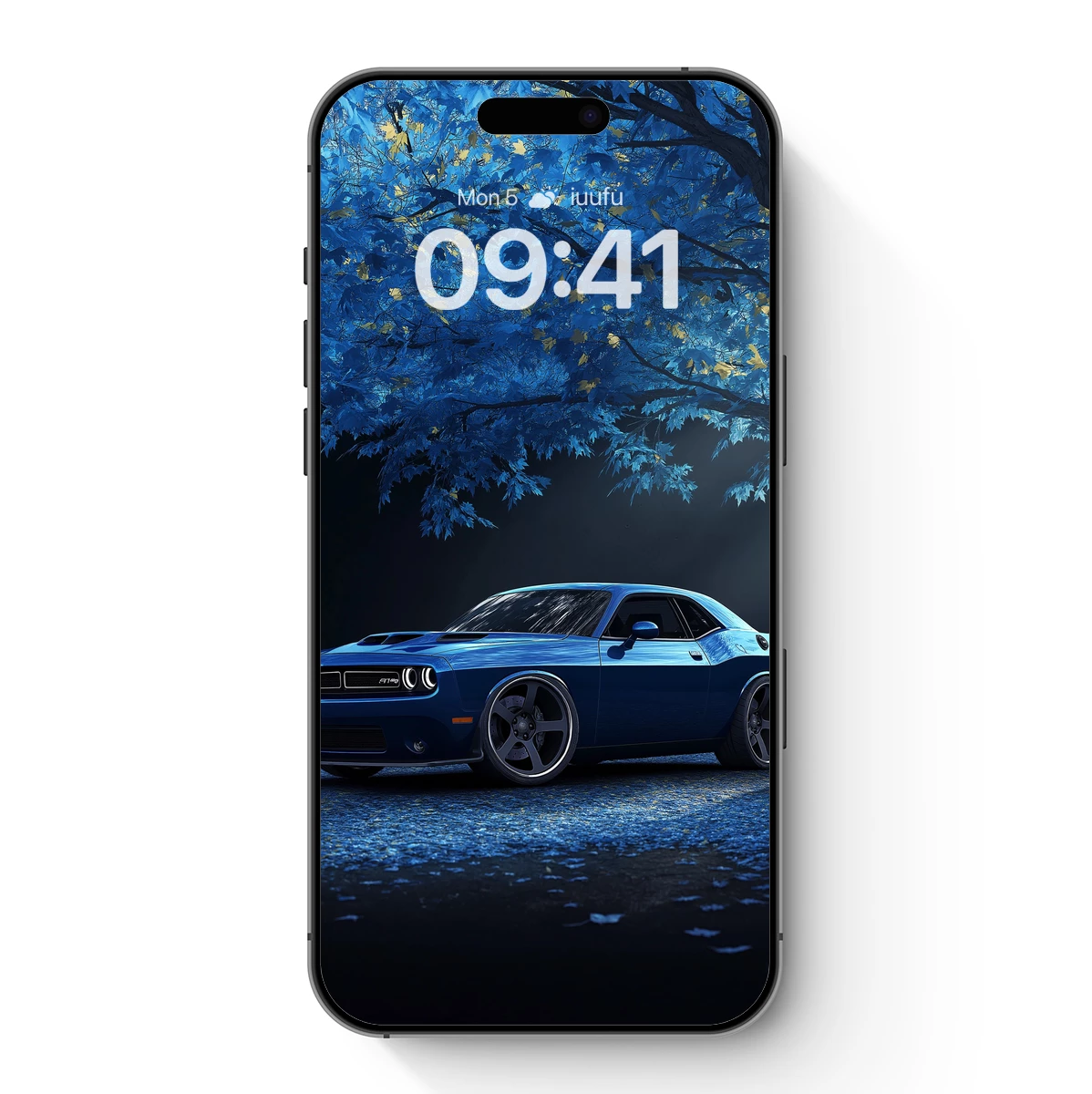 Blue Muscle Car Under Moonlit Canopy Blue Muscle Car Under Moonlit Canopy