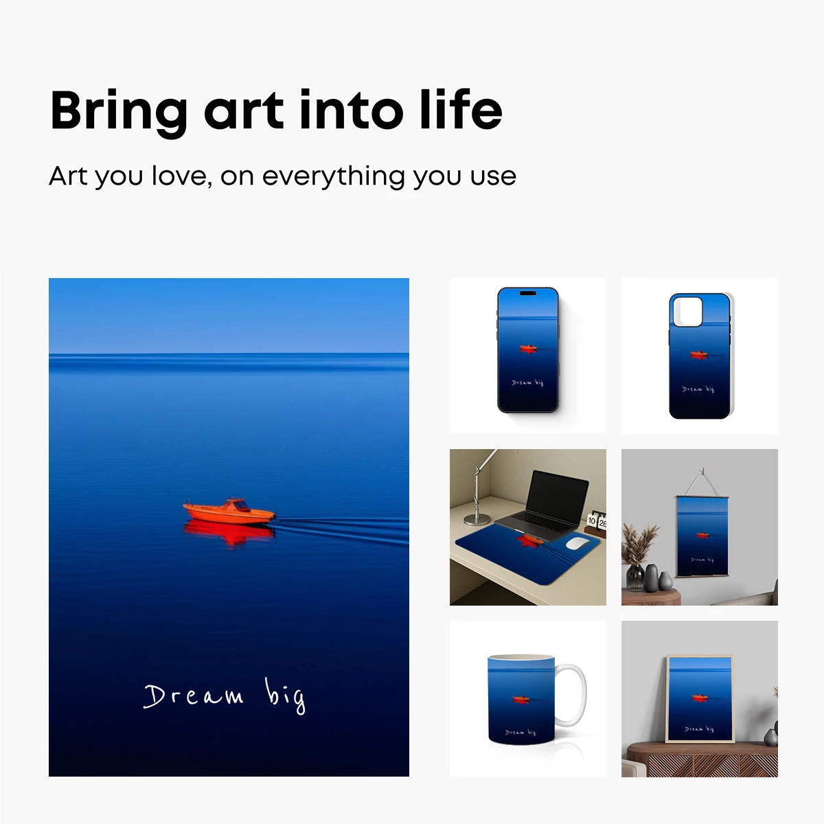 Orange Boat on Serene Blue: Dream Big Orange Boat on Serene Blue: Dream Big