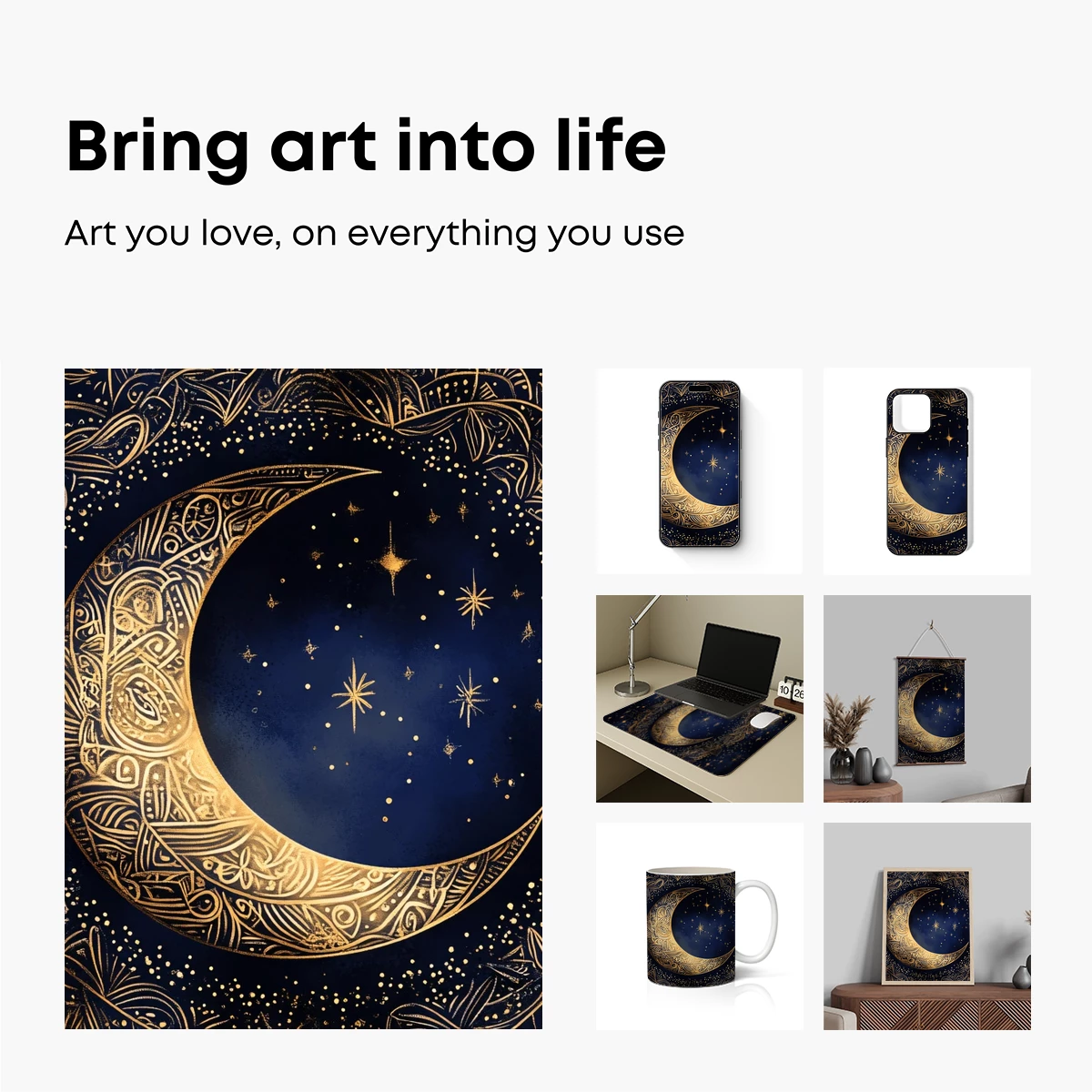 Golden Crescent Moon in Celestial Embrace - Image 2