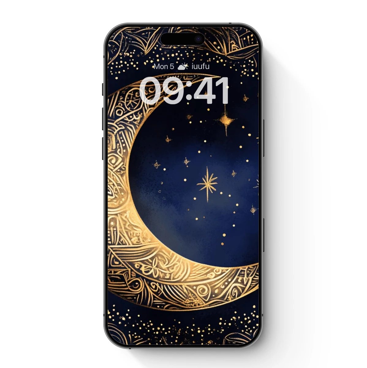 Golden Crescent Moon in Celestial Embrace