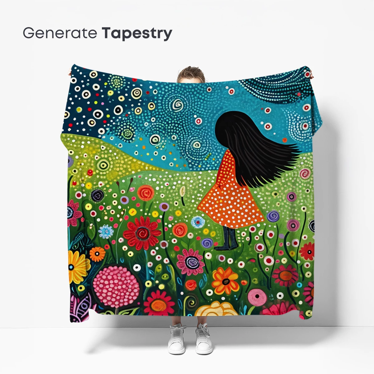 Dreamy Floral Odyssey: Girl and Bird in a Vibrant Garden - Image 5