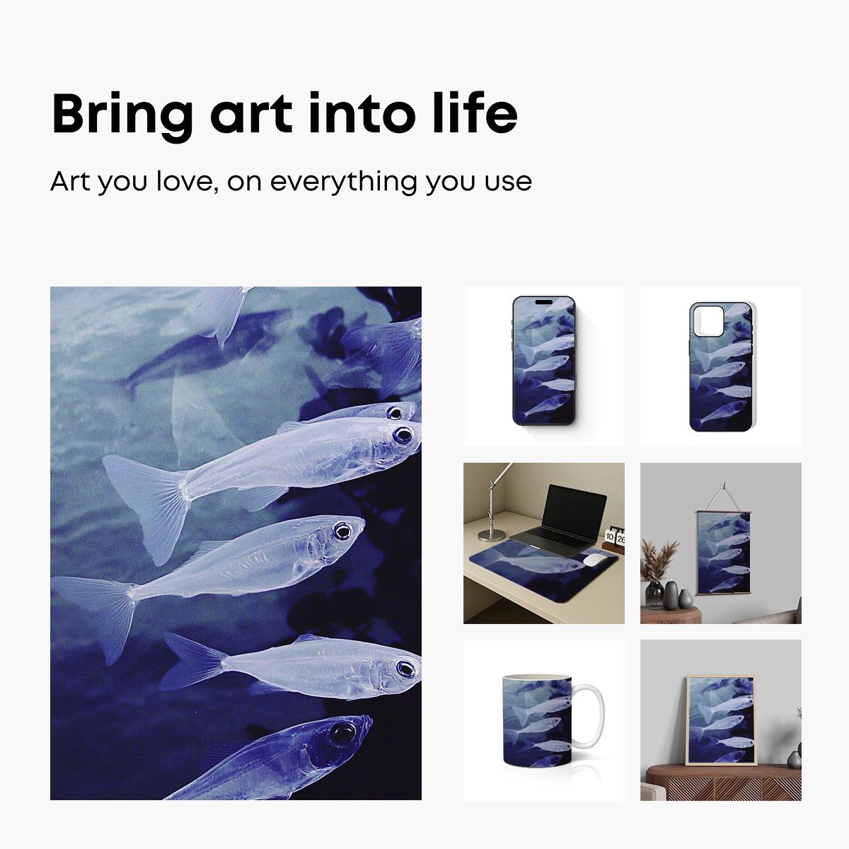 Ethereal Aquatic Ballet: Ghostly Fish in Blue Depths