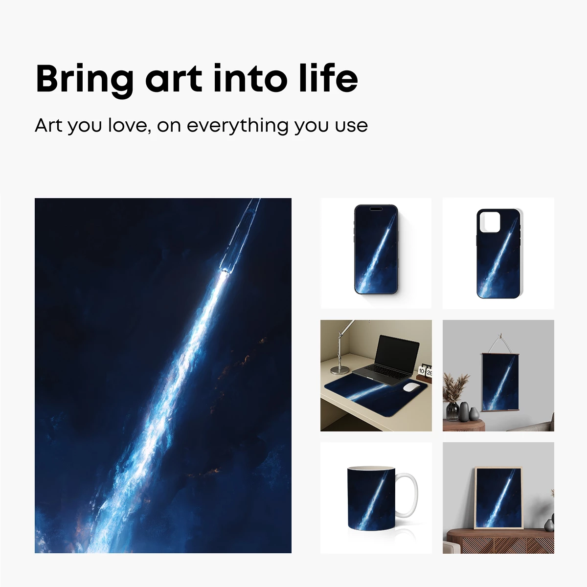 Ethereal Rocket Ascent: Cosmic Light Trail