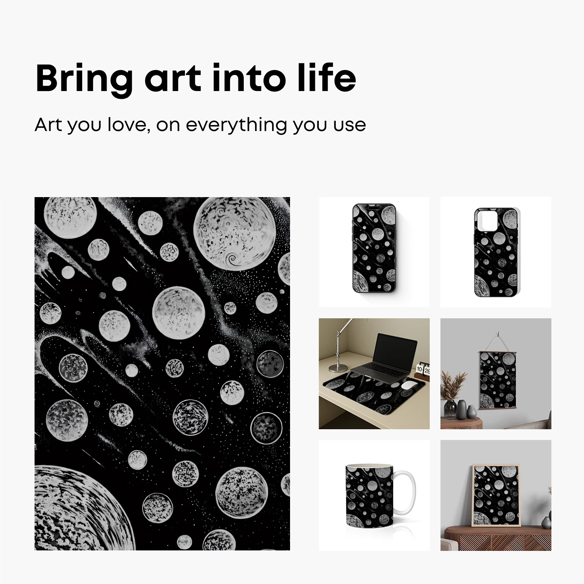 Cosmic Bubble Symphony: Monochrome Planetary Art - Image 2