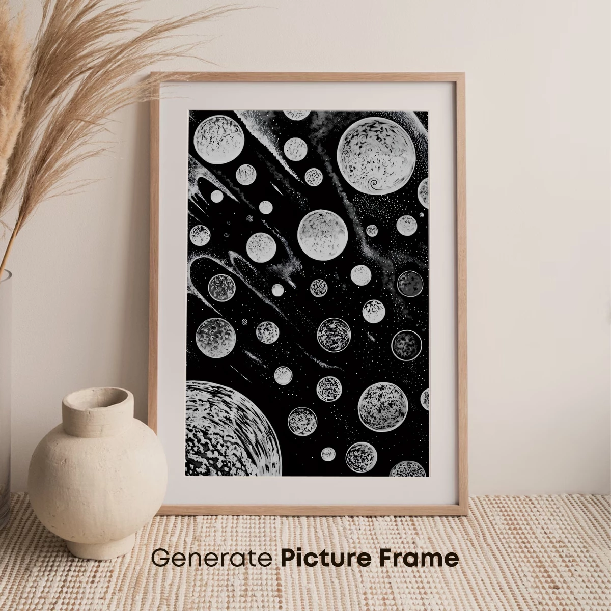 Cosmic Bubble Symphony: Monochrome Planetary Art - Image 7