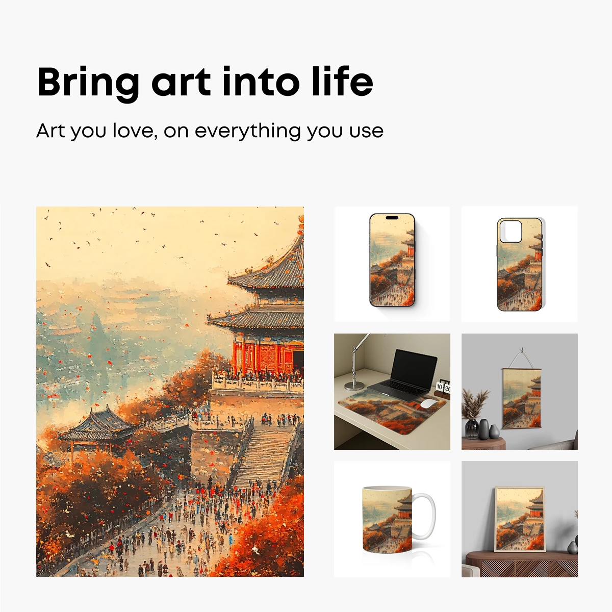 Autumnal Temple Serenade: A Vivid Oriental Dream - Image 2