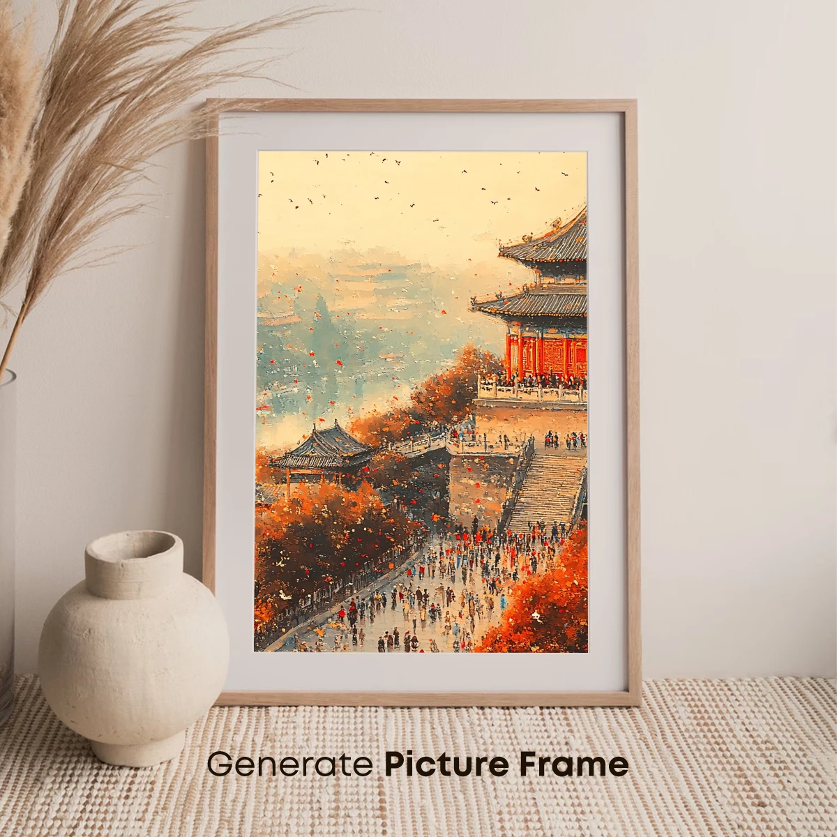 Autumnal Temple Serenade: A Vivid Oriental Dream - Image 7