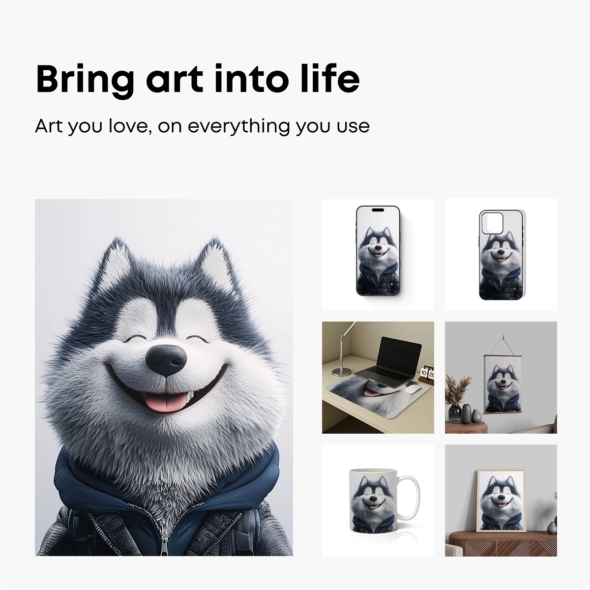 Charming Husky in Winter Gear: A Whimsical Cartoon Portrait - Image 2