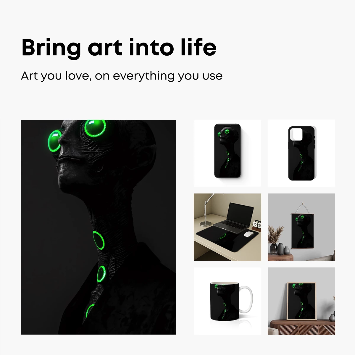 Cybernetic Alien Vision: Neon Green Eyes in Darkness - Image 2