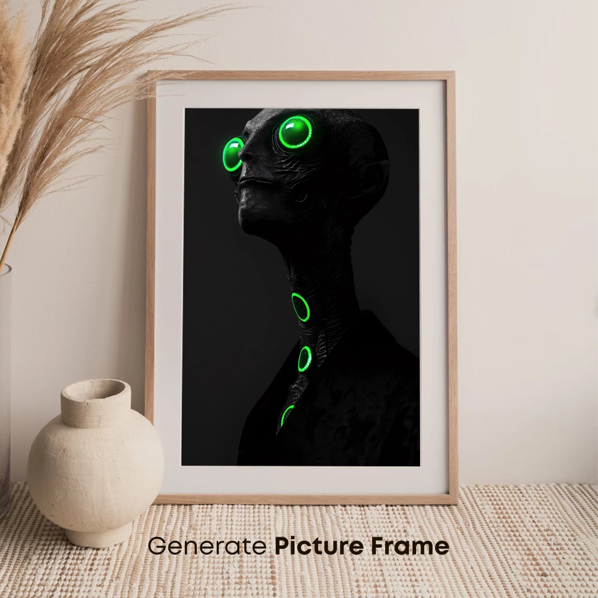 Cybernetic Alien Vision: Neon Green Eyes in Darkness - Image 7