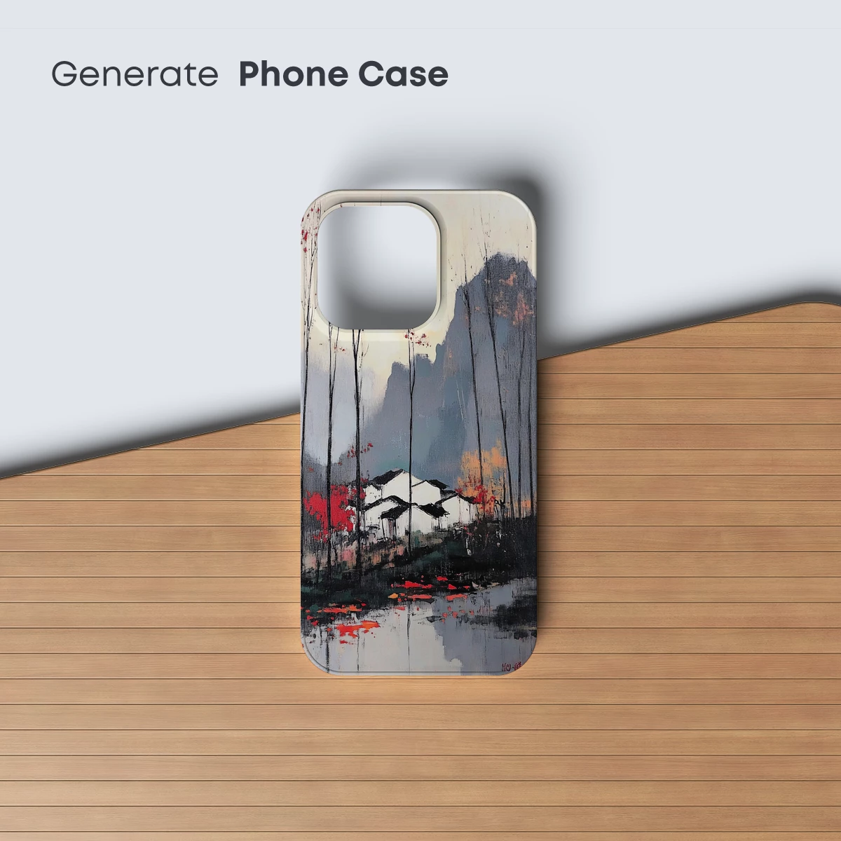 Autumnal Village Serenity: Ink and Color Fusion - Image 3