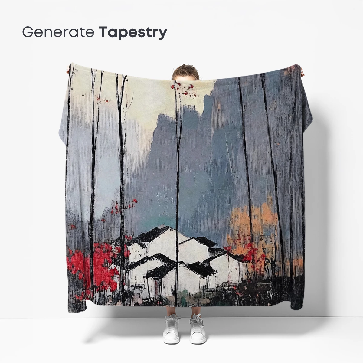 Autumnal Village Serenity: Ink and Color Fusion - Image 5