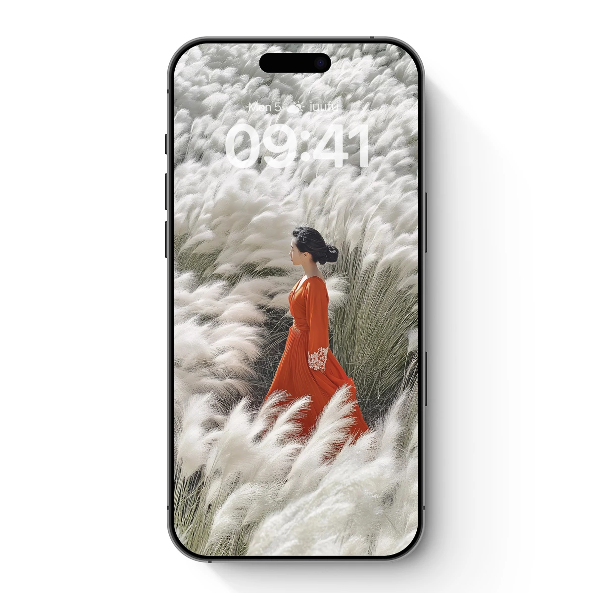 Ethereal Red Dress Amidst Fluffy White Reeds