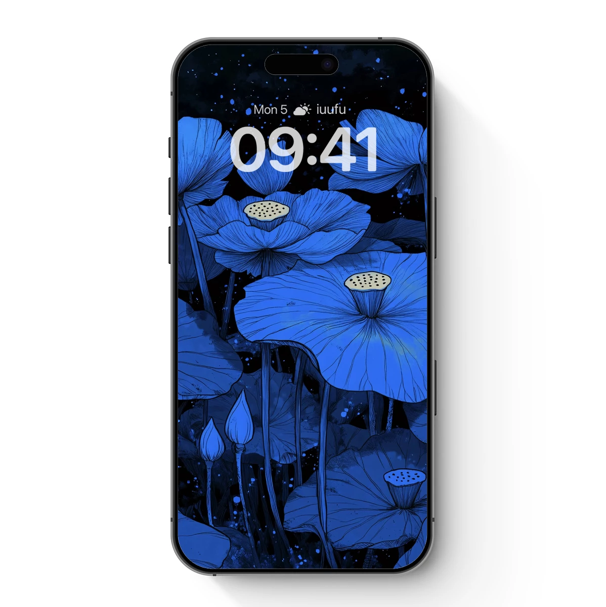 Midnight Lotus Bloom: Monochromatic Blue Elegance