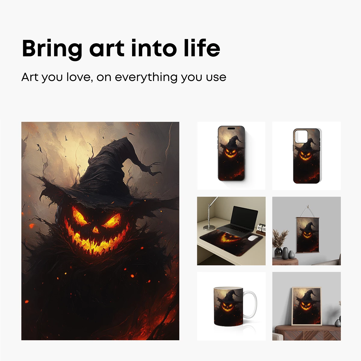 Fiery Pumpkin Witch: Halloween Horror Art - Image 2