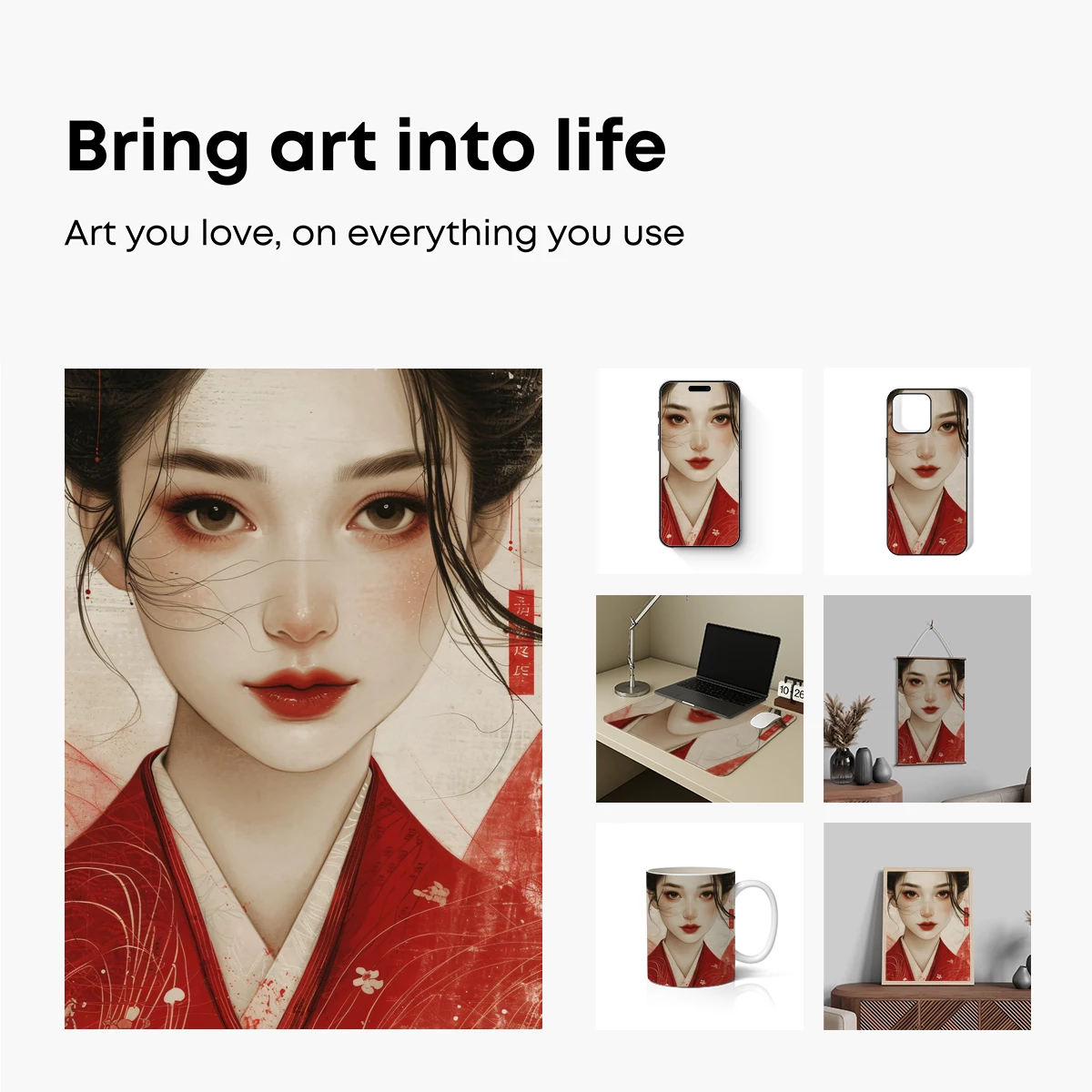 Elegant Geisha in Vermilion Kimono: Timeless Beauty Reimagined - Image 2